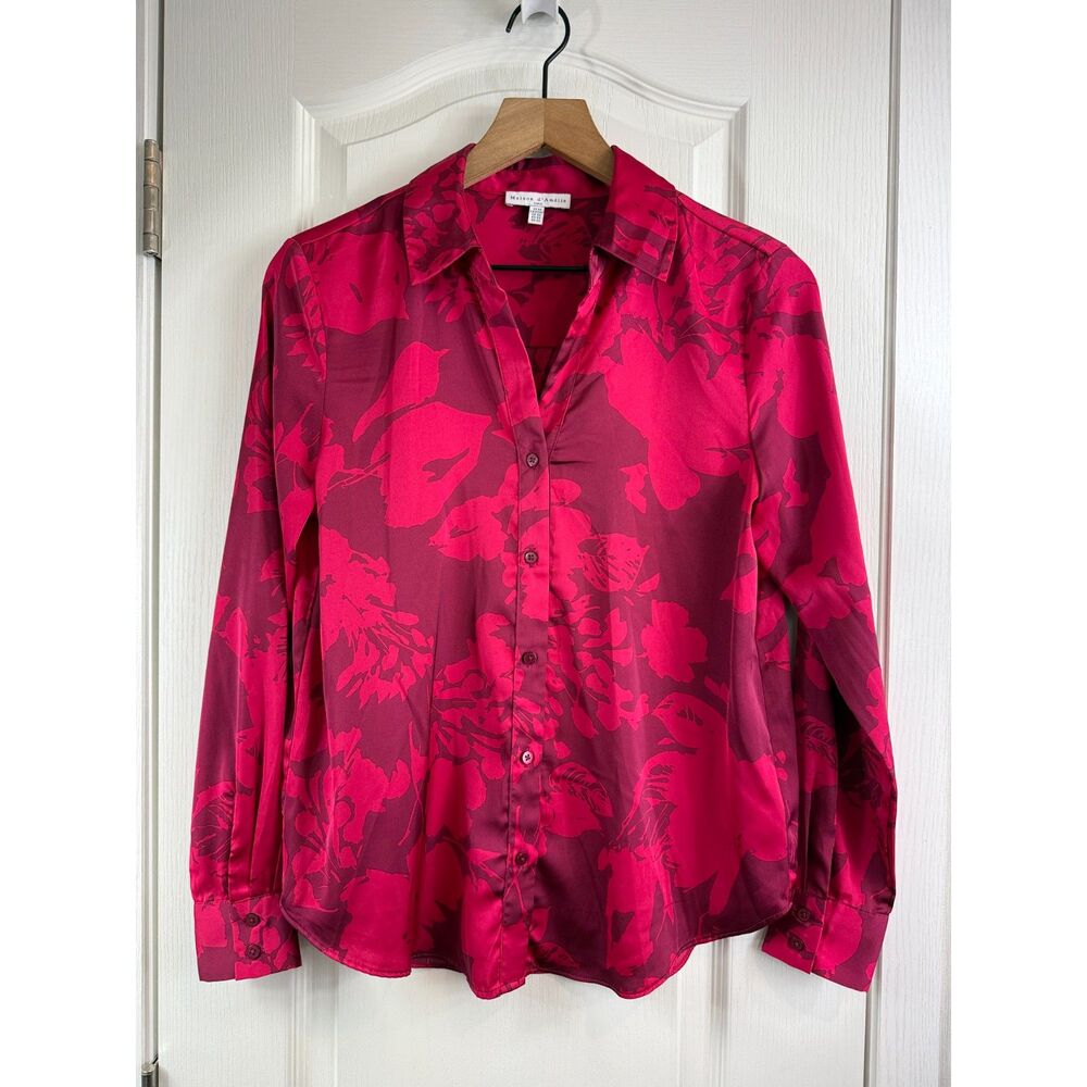 Maison d'Amelie Paris Women's XS Pink Burgundy Floral Button Down Blouse